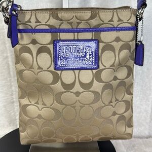 Coach Poppy Kitt Daisy Signature with Purple Patent Leather Trim Crossbody